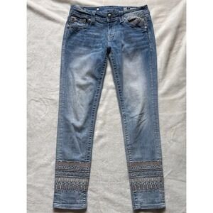 Miss Me Signature Cuffed Skinny Jeans Sz 28 Boho Aztec Embroidered Bling VGC